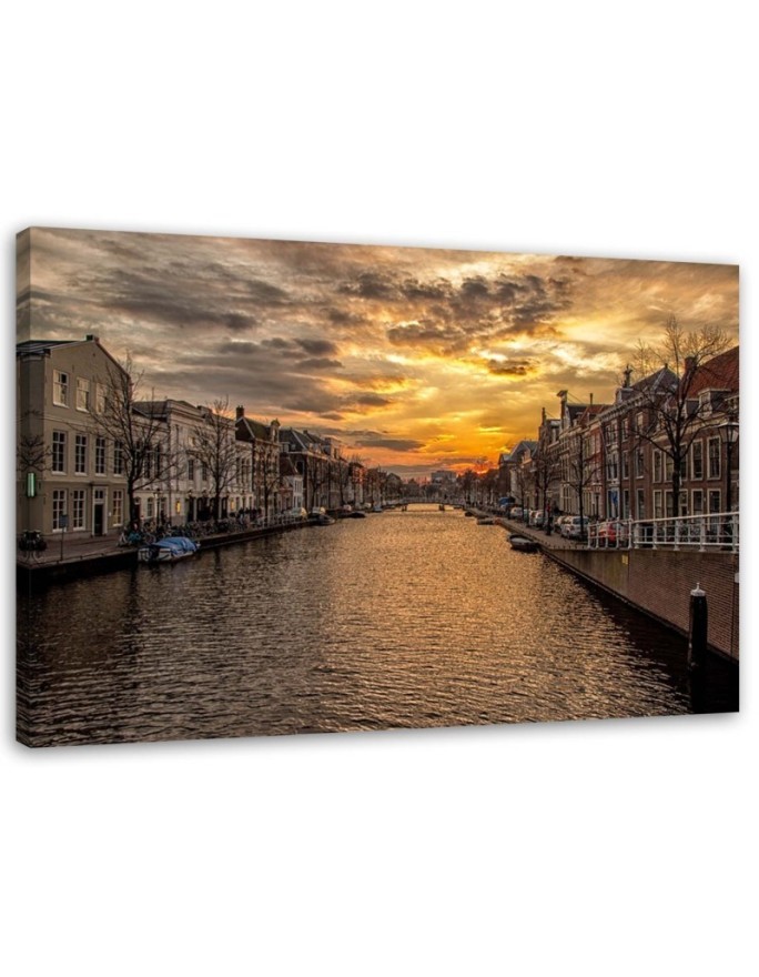 City by the river sunset - Modern canvas painting | FEEBY