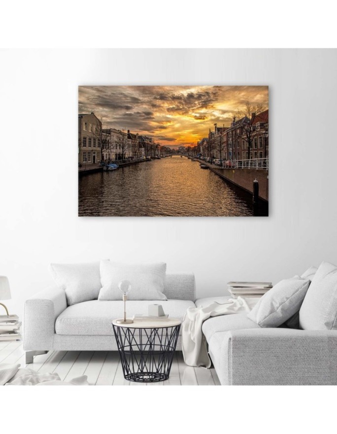 City by the river sunset - Modern canvas painting | FEEBY