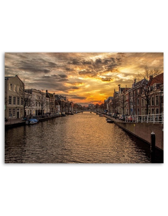 City by the river sunset - Modern canvas painting | FEEBY