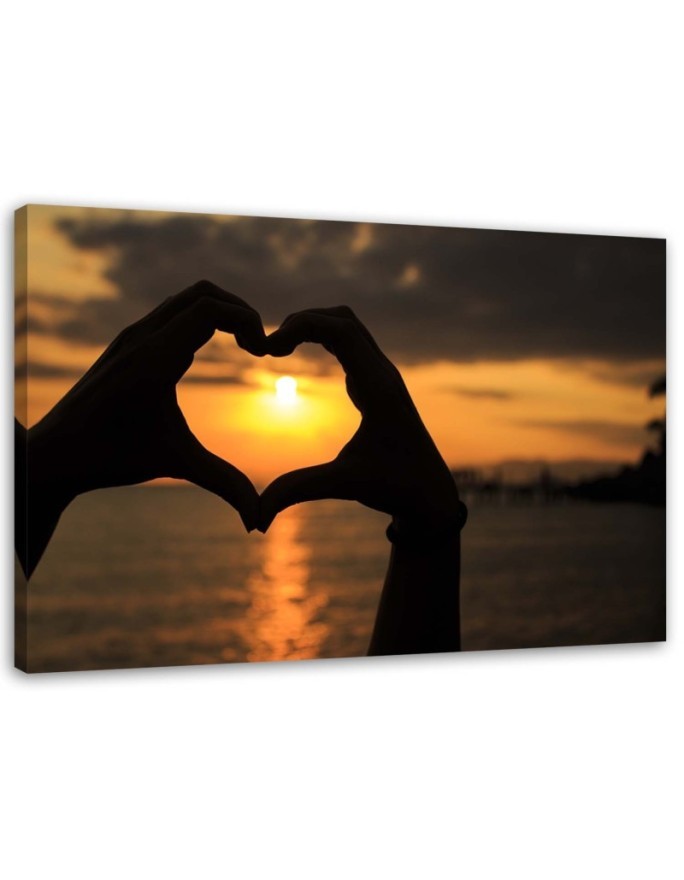 Heart symbol with palms sunset - Canvas prints for bedroom | FEEBY