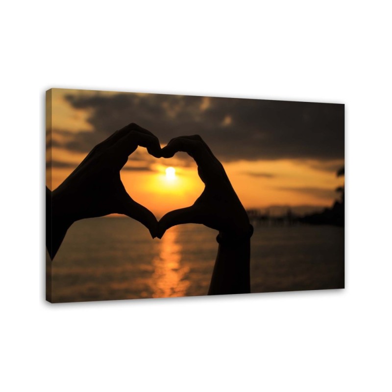 Heart symbol with palms sunset - Canvas prints for bedroom | FEEBY