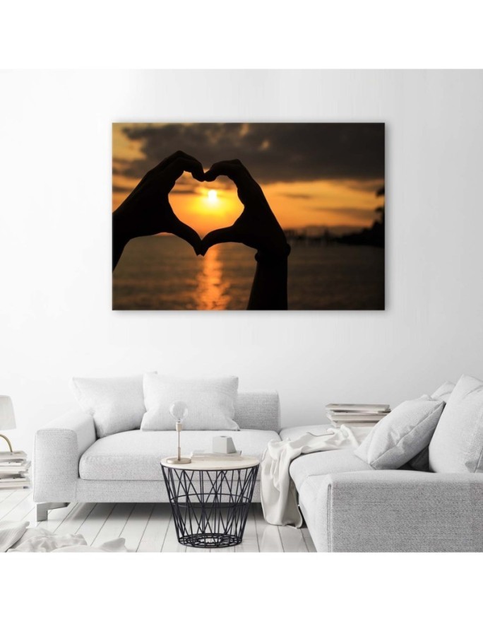 Heart symbol with palms sunset - Canvas prints for bedroom | FEEBY