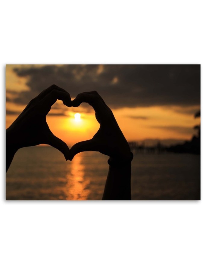 Heart symbol with palms sunset - Canvas prints for bedroom | FEEBY