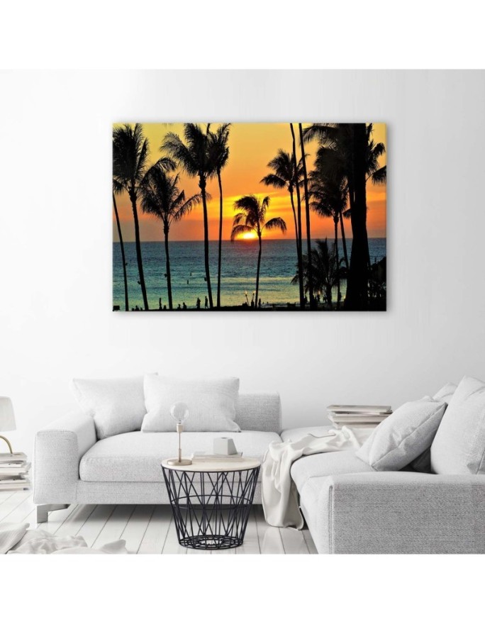 Palm trees at sunset for living room - Canvas prints for living room | FEEBY