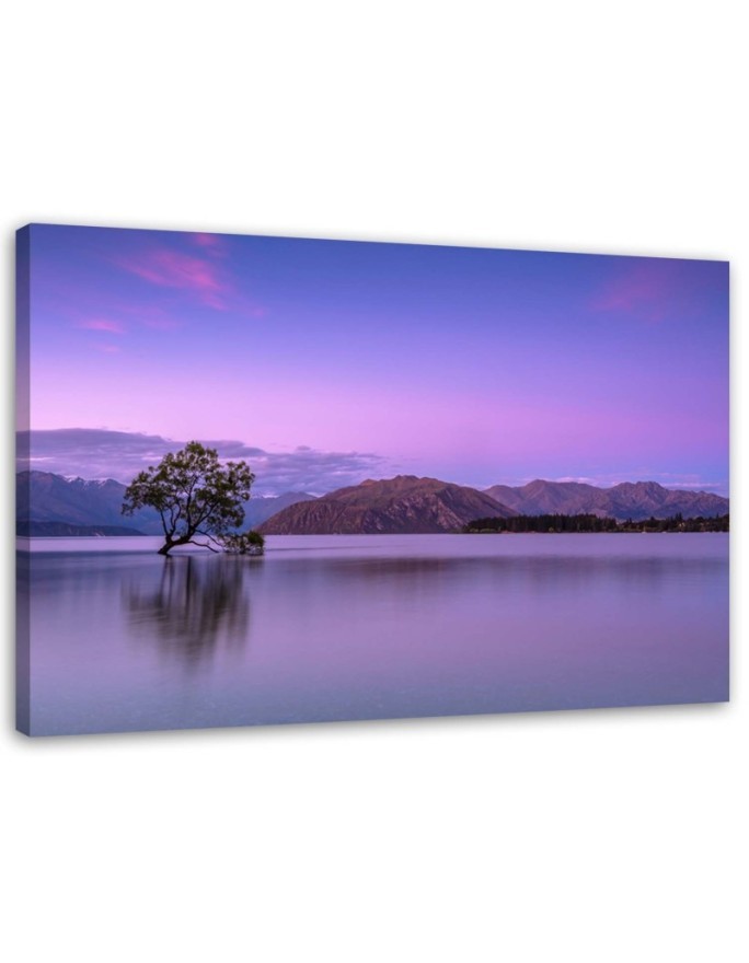 Modern Canvas painting for bedroom - Tree mountains lake nature | FEEBY