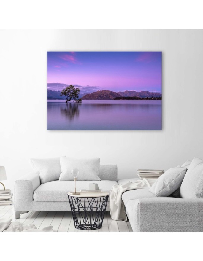 Modern Canvas painting for bedroom - Tree mountains lake nature | FEEBY