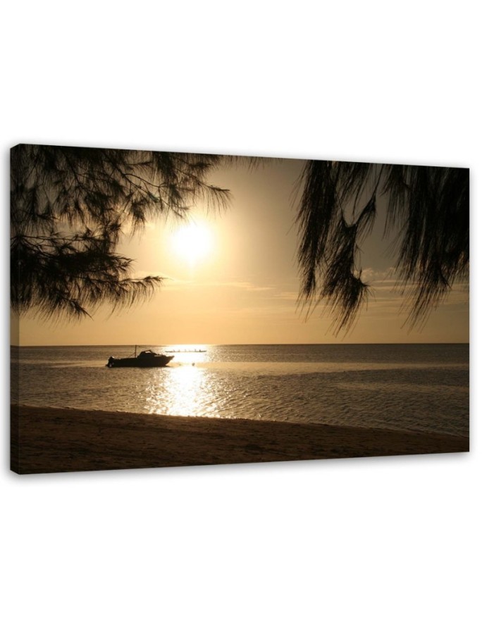 Canvas print - Boat on the seashore sunset | FEEBY