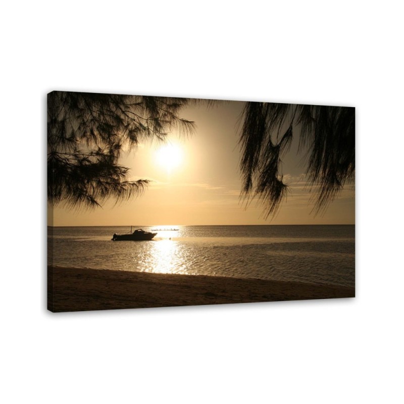 Canvas print - Boat on the seashore sunset | FEEBY