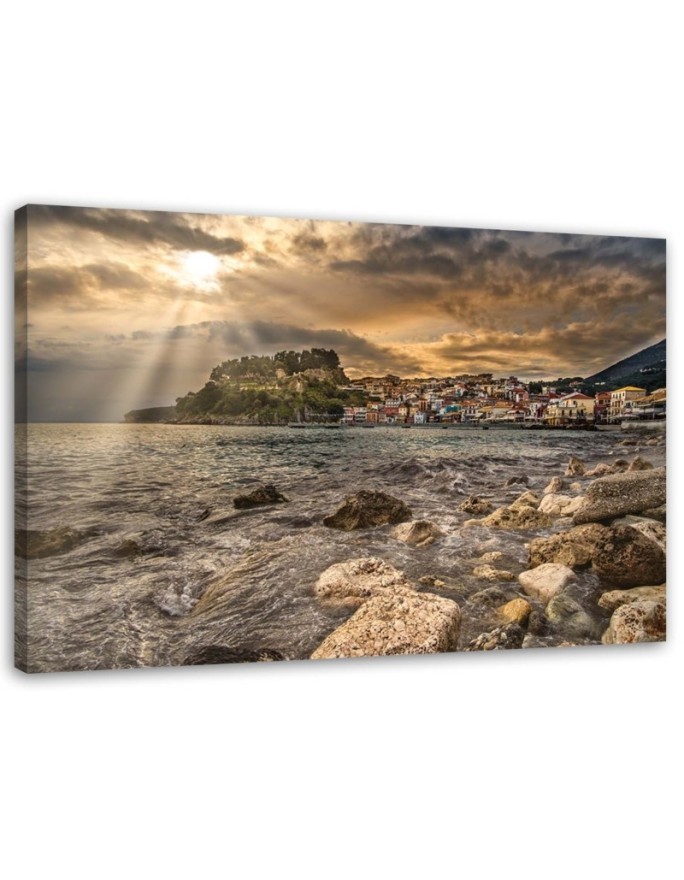 Modern painting for living room - Seaside town landscape| FEEBY