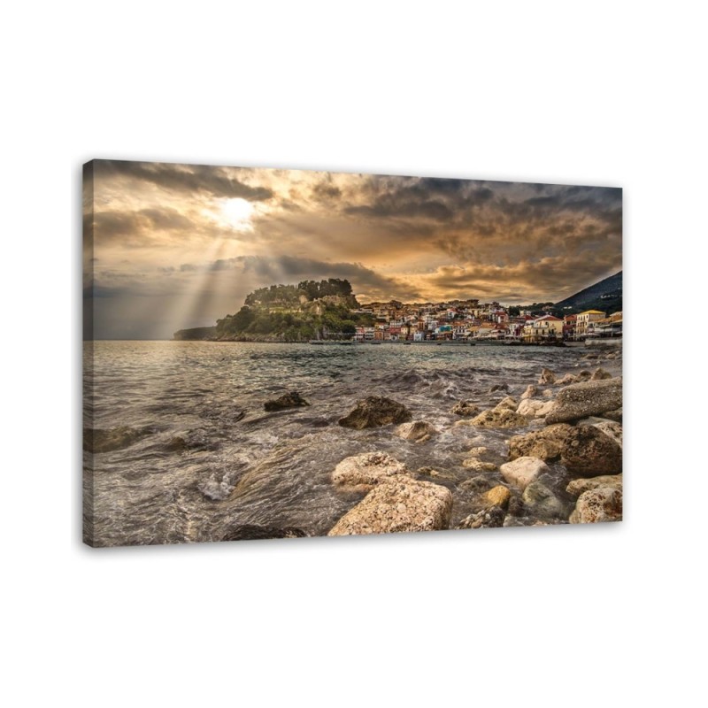 Modern painting for living room - Seaside town landscape| FEEBY
