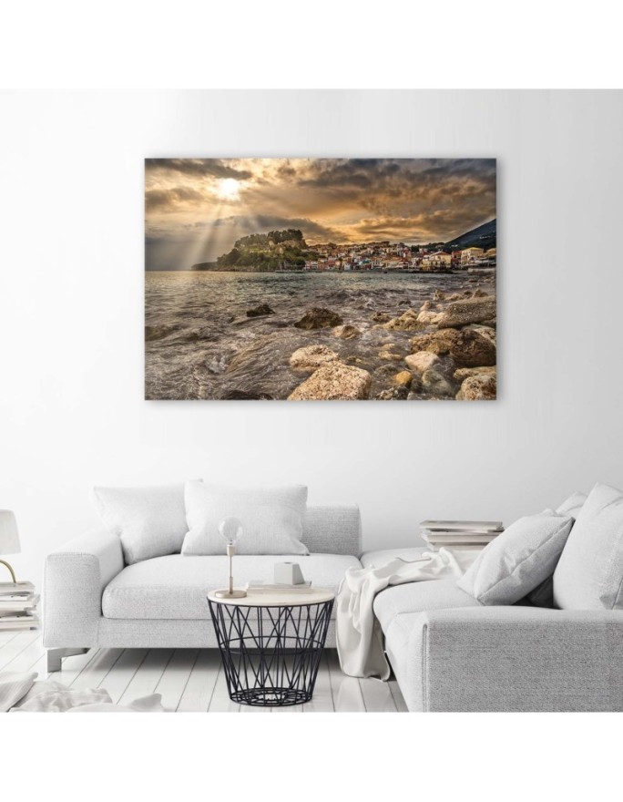 Modern painting for living room - Seaside town landscape| FEEBY