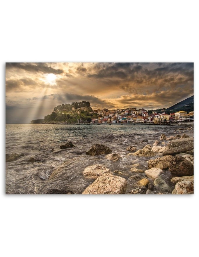 Modern painting for living room - Seaside town landscape| FEEBY