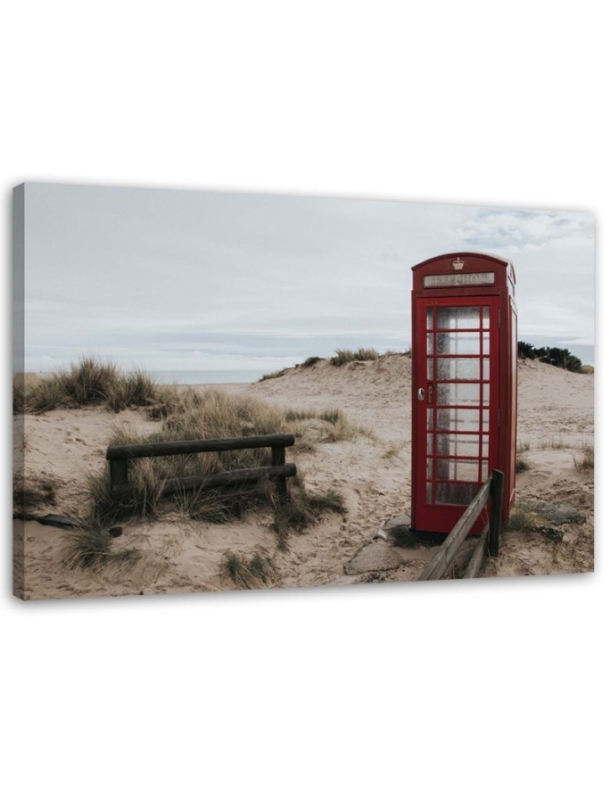 Modern painting for bedroom - Telephone box on the beach | FEEBY