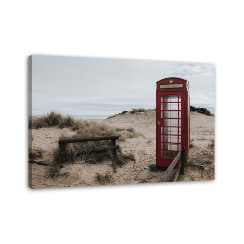 Modern painting for bedroom - Telephone box on the beach | FEEBY