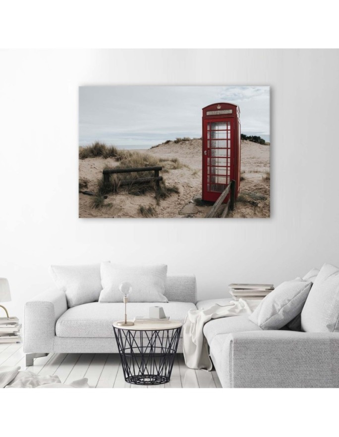 Modern painting for bedroom - Telephone box on the beach | FEEBY