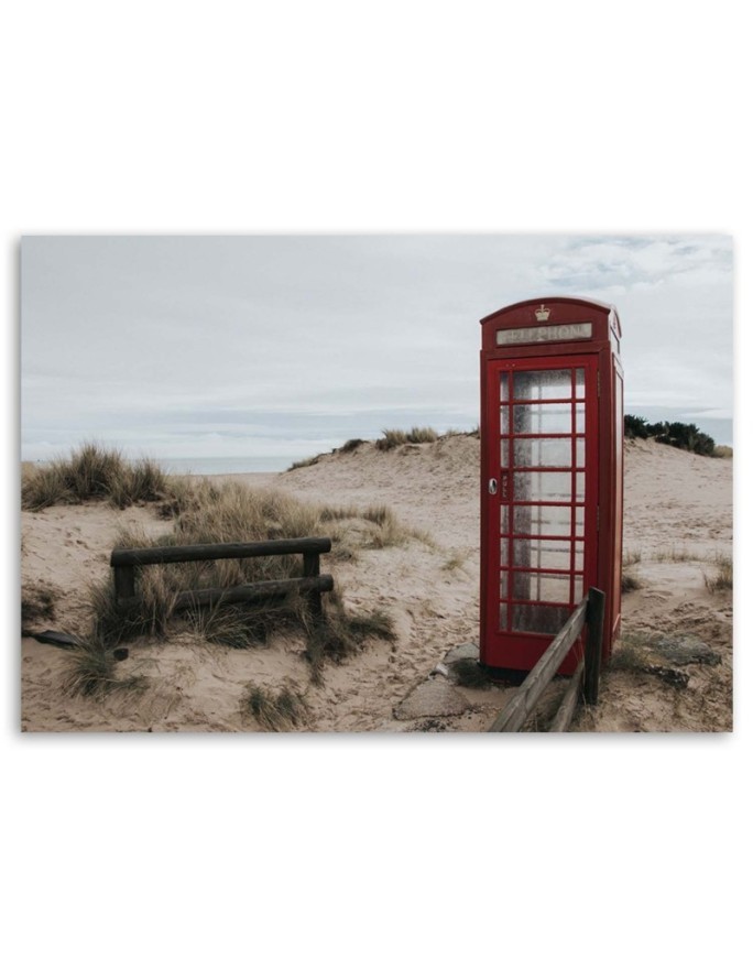 Modern painting for bedroom - Telephone box on the beach | FEEBY