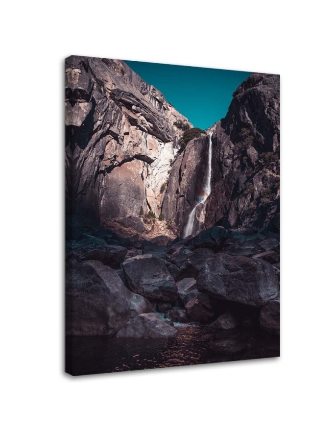 Waterfall among high rocks - Modern Canvas painting for bedroom | FEEBY