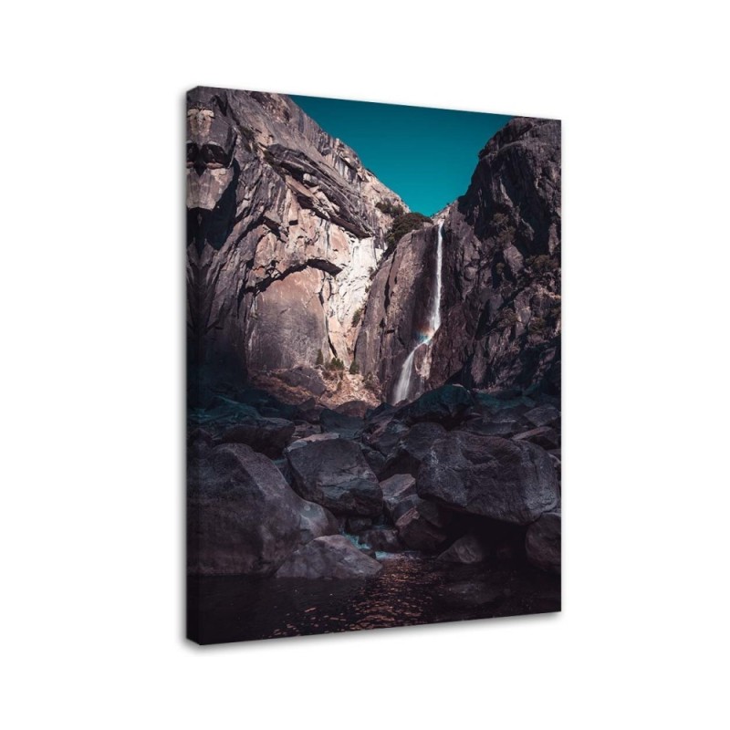 Waterfall among high rocks - Modern Canvas painting for bedroom | FEEBY