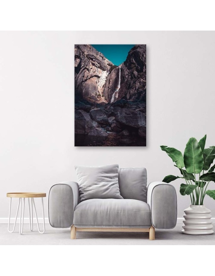 Waterfall among high rocks - Modern Canvas painting for bedroom | FEEBY