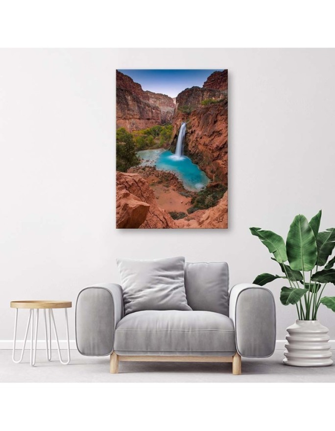 Canvas prints for living room - Blue waterfall among rocks | FEEBY