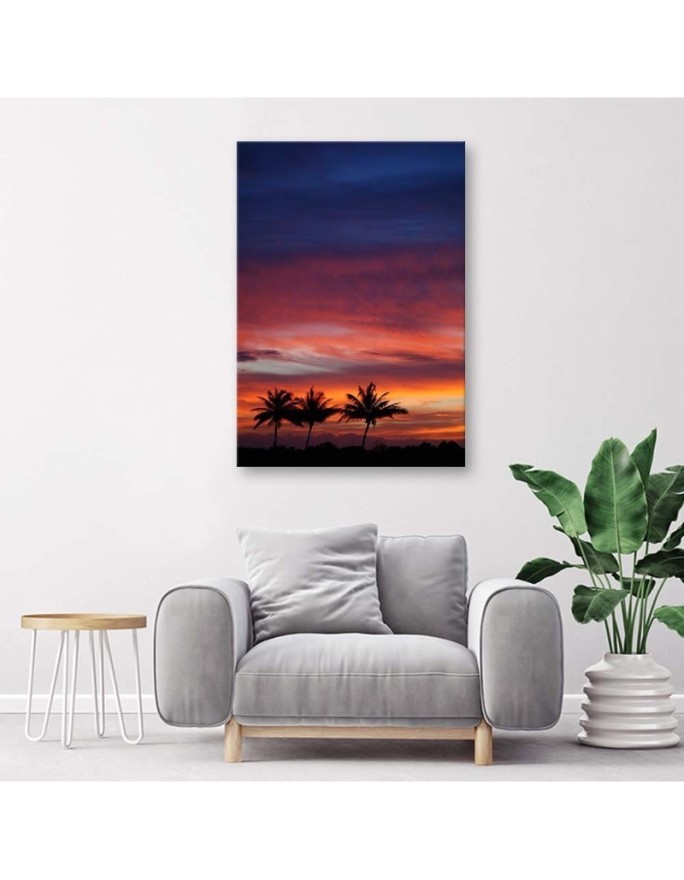 Colourful sky and palm trees - Modern Canvas painting for bedroom | FEEBY