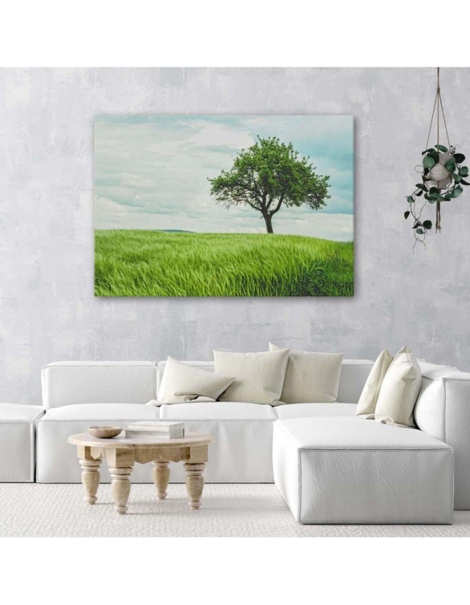 Green tree in a field - Modern Canvas painting for bedroom | FEEBY