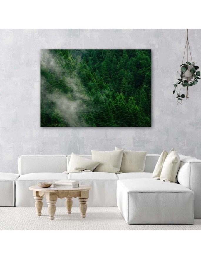 Fog over forest view - Modern bedroom Canvas painting | FEEBY