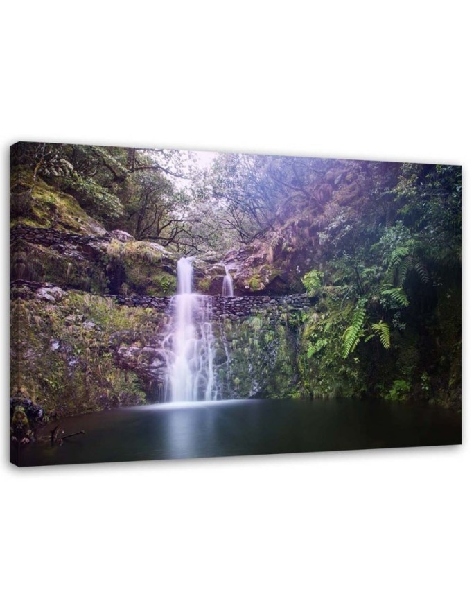 Waterfall in the forest landscape - Canvas painting for living room | FEEBY