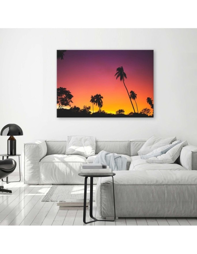 Pink sky and tropical palms - Canvas prints for the living room | FEEBY