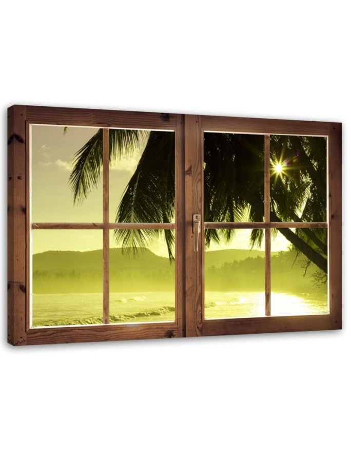 Canvas print - Window sea and palm tree | FEEBY