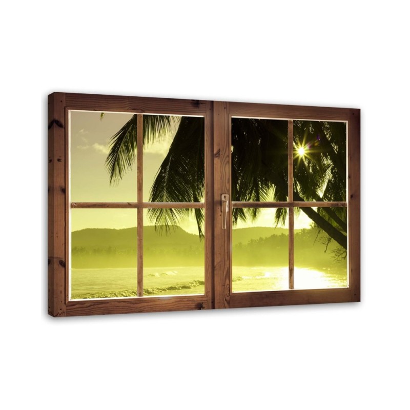 Canvas print - Window sea and palm tree | FEEBY