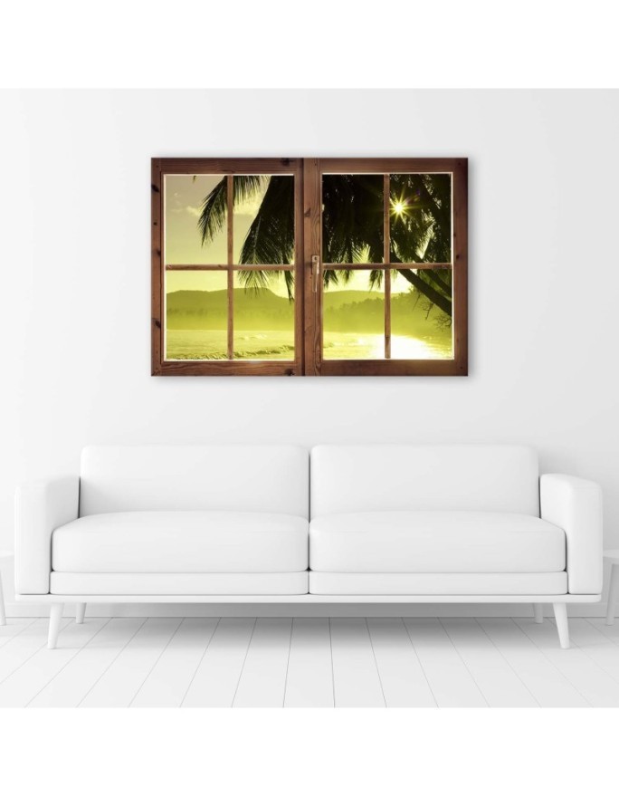 Canvas print - Window sea and palm tree | FEEBY