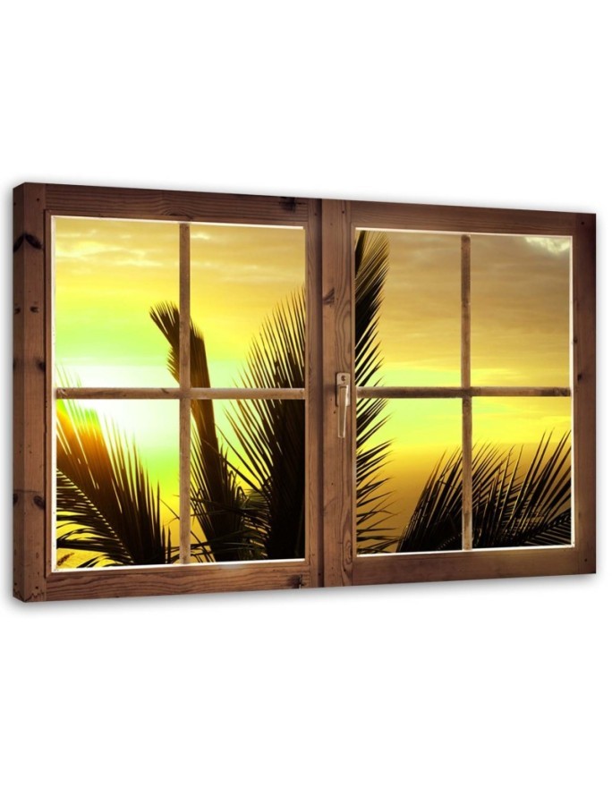 Window view of palm leaves - Canvas painting | FEEBY