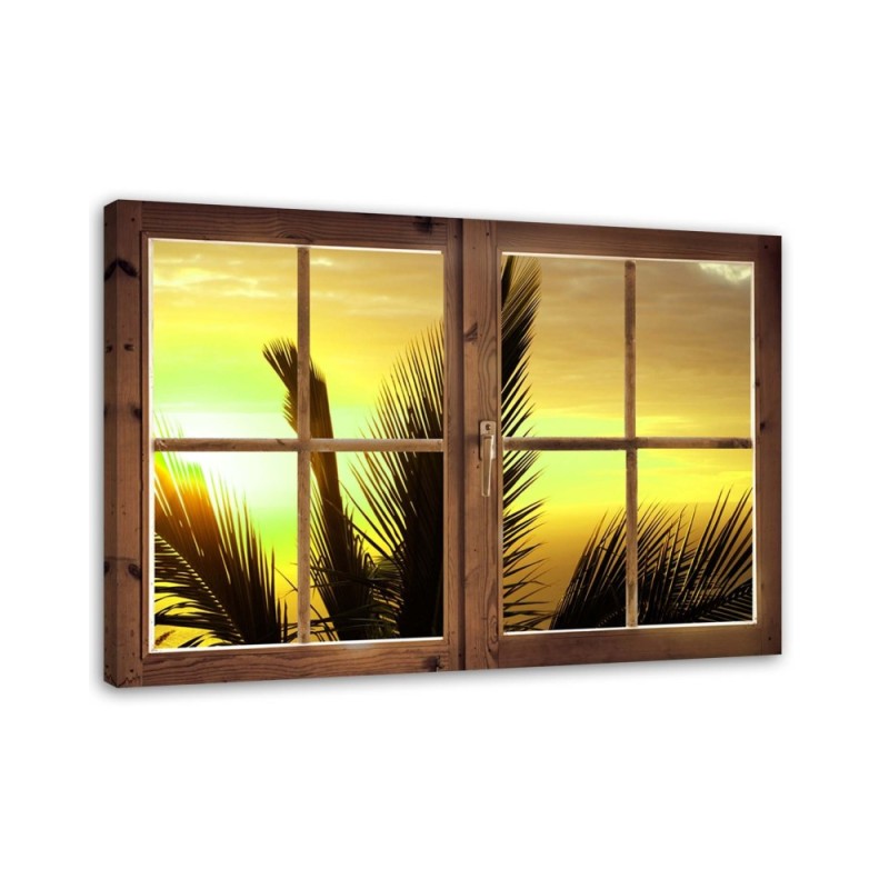 Window view of palm leaves - Canvas painting | FEEBY