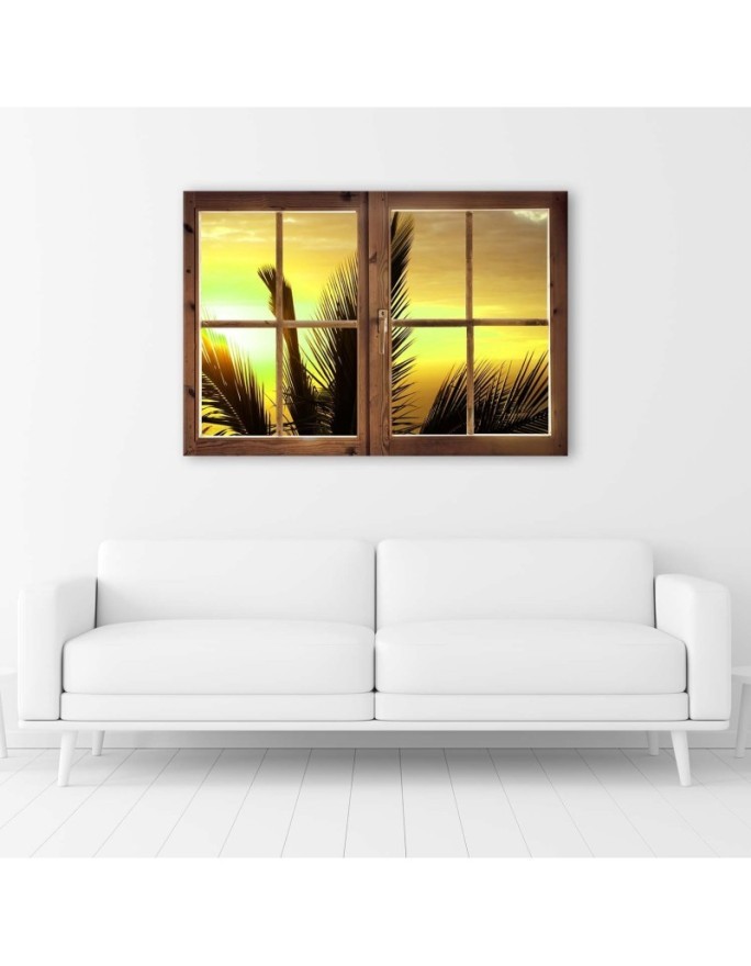 Window view of palm leaves - Canvas painting | FEEBY
