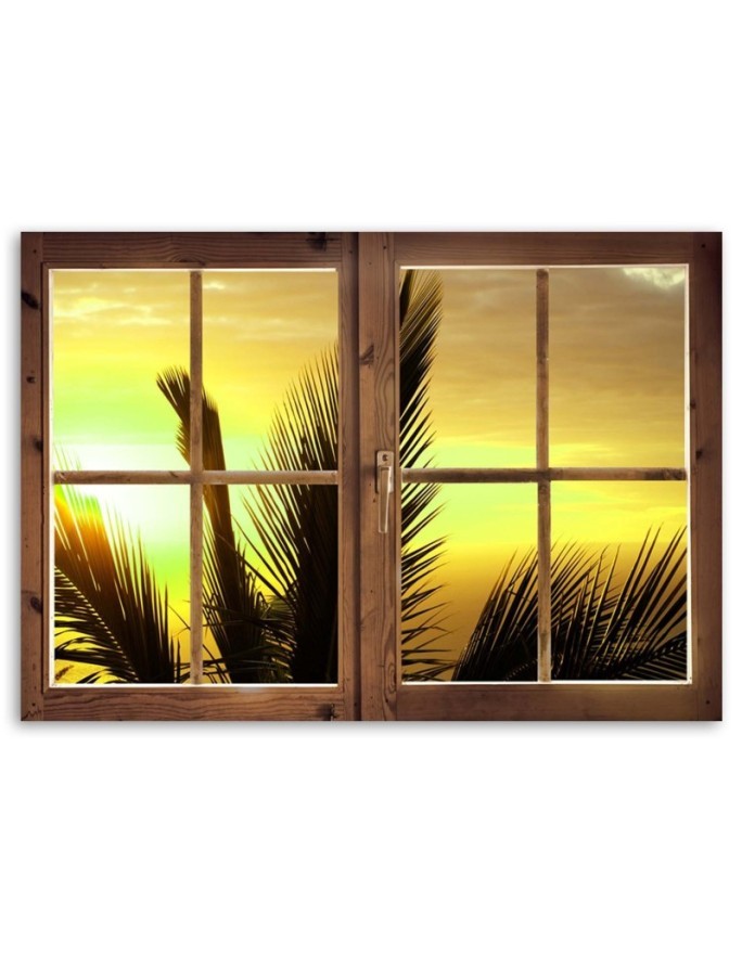 Window view of palm leaves - Canvas painting | FEEBY