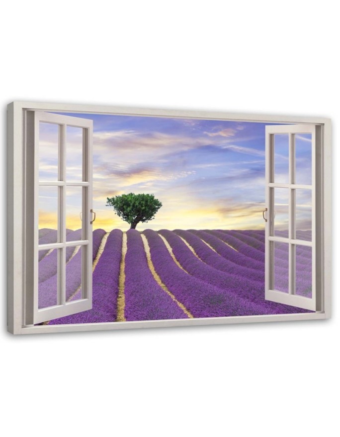 Window lavender field - Modern Canvas painting for bedroom | FEEBY
