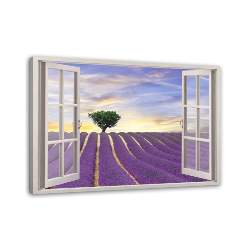 Window lavender field - Modern Canvas painting for bedroom | FEEBY