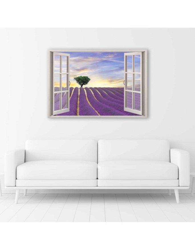 Window lavender field - Modern Canvas painting for bedroom | FEEBY
