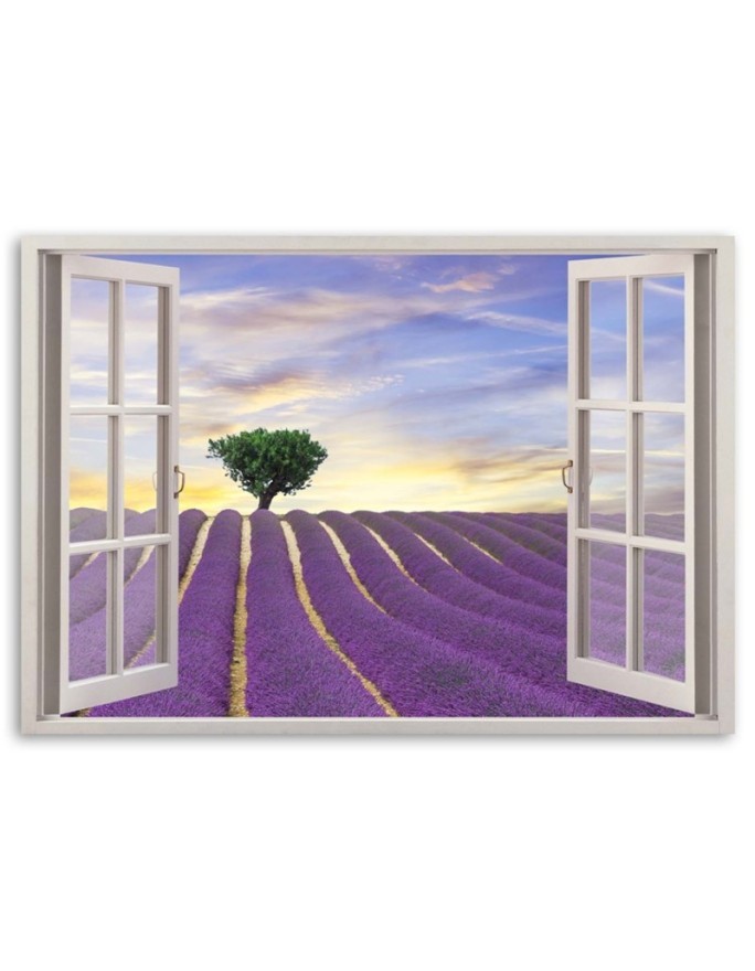 Window lavender field - Modern Canvas painting for bedroom | FEEBY