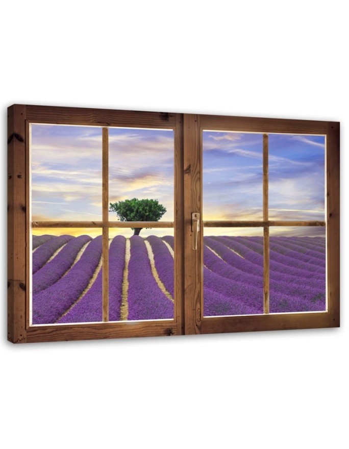 Window lavender field - Modern canvas painting for bedroom | FEEBY