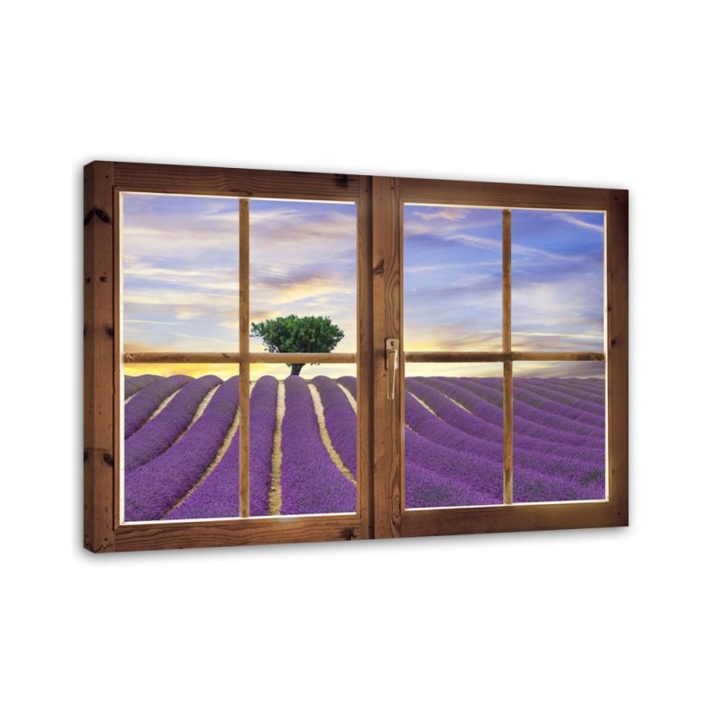 Window lavender field - Modern canvas painting for bedroom | FEEBY