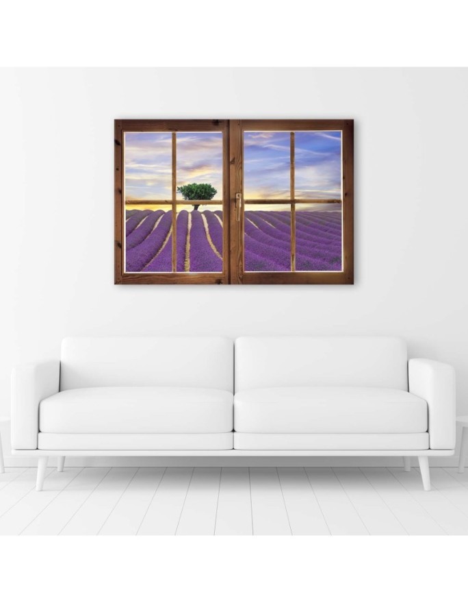Window lavender field - Modern canvas painting for bedroom | FEEBY
