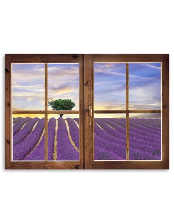 Window lavender field - Modern canvas painting for bedroom | FEEBY