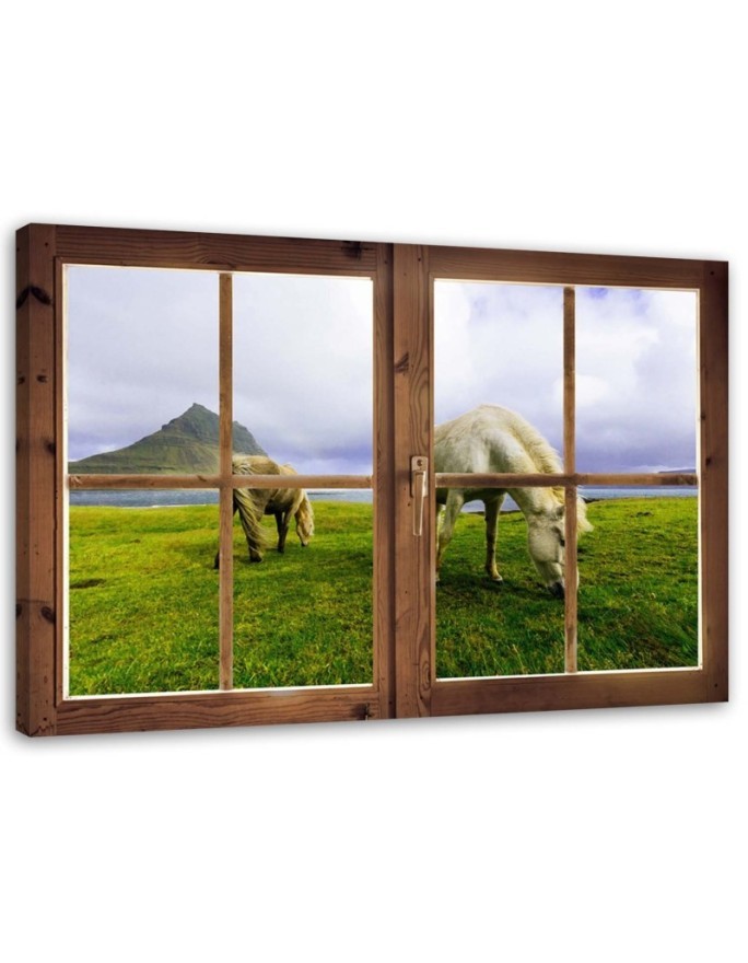 Window horse view - Canvas painting for living room | FEEBY