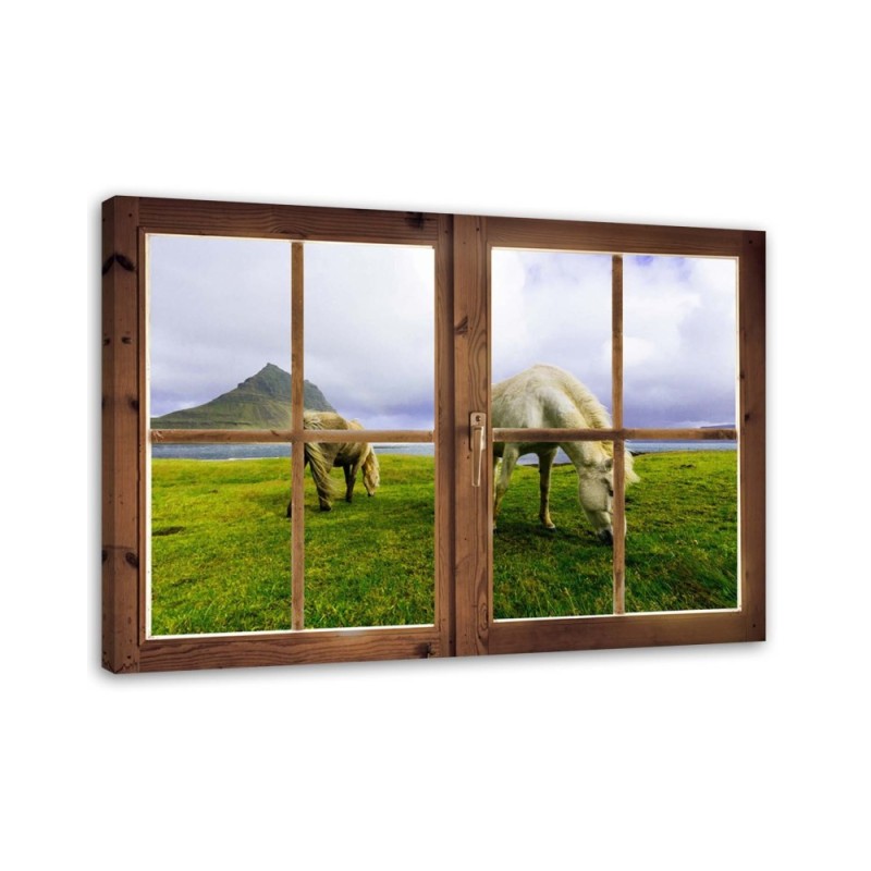 Window horse view - Canvas painting for living room | FEEBY
