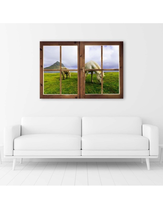 Window horse view - Canvas painting for living room | FEEBY