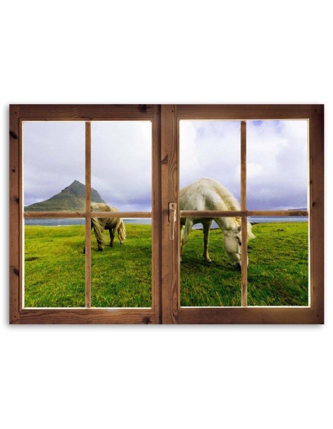 Window horse view - Canvas painting for living room | FEEBY
