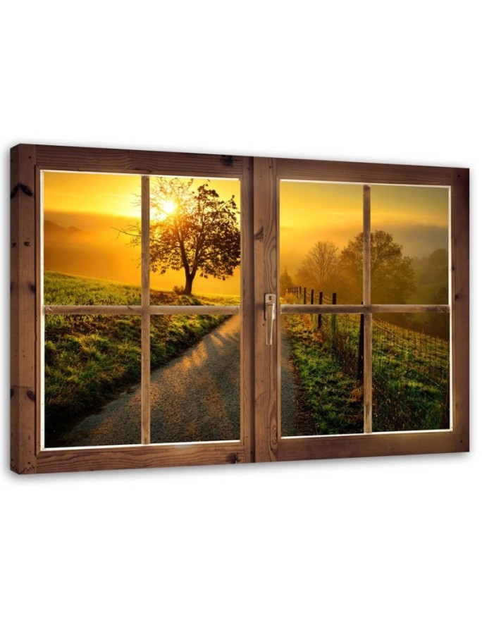 Window tree road sunset - Modern painting for living room | FEEBY