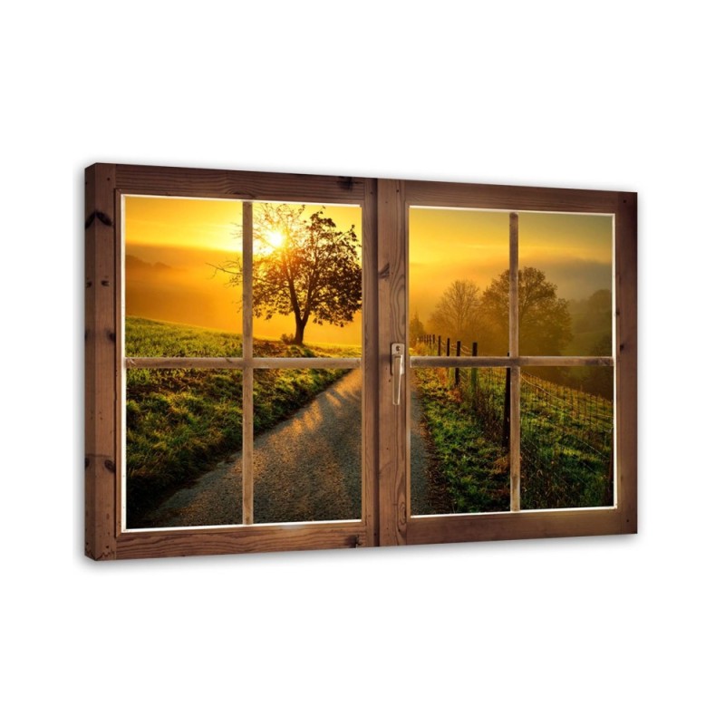 Window tree road sunset - Modern painting for living room | FEEBY